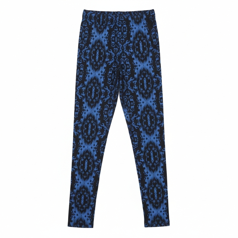 U2B Damask Ikat Print Slim Leg Pants Womens Size Small Blue Black Boho